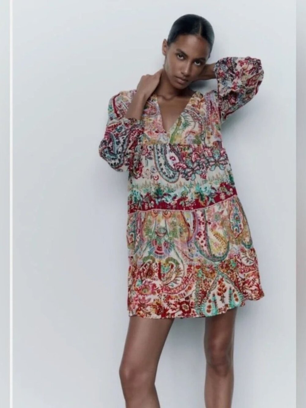 ZARA BOHO METALLIC THREAD PRINTED DRESS - Picture 2 of 10
